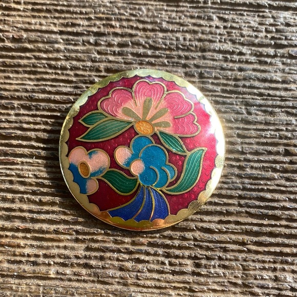 Vintage Jewelry - VTG cloisonné Art Nevo enamel Japanese style butterfly jewelry brooch goldtone